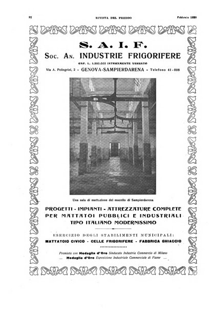 Rivista del freddo periodico mensile illustrato tecnico, scientifico, economico, commerciale