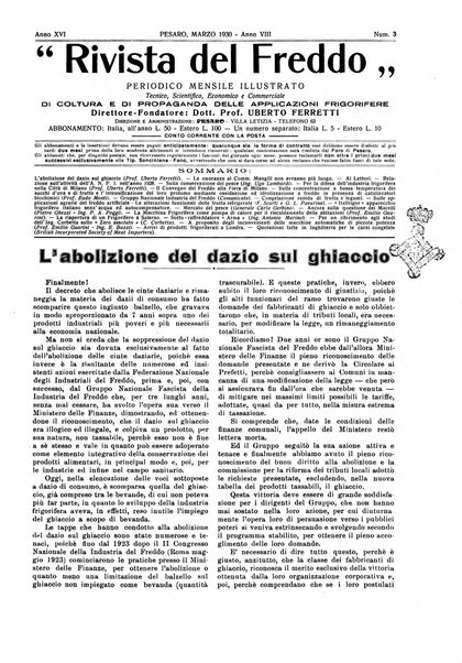 Rivista del freddo periodico mensile illustrato tecnico, scientifico, economico, commerciale