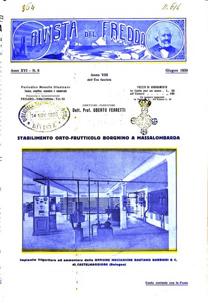 Rivista del freddo periodico mensile illustrato tecnico, scientifico, economico, commerciale