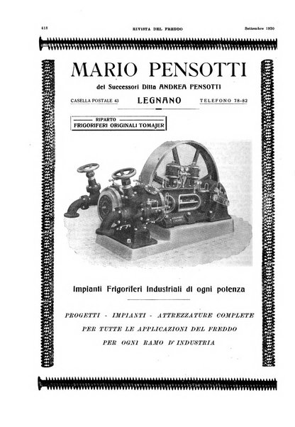 Rivista del freddo periodico mensile illustrato tecnico, scientifico, economico, commerciale