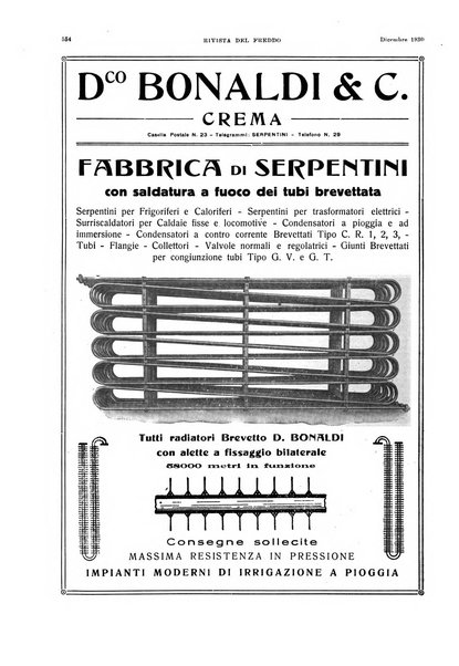 Rivista del freddo periodico mensile illustrato tecnico, scientifico, economico, commerciale