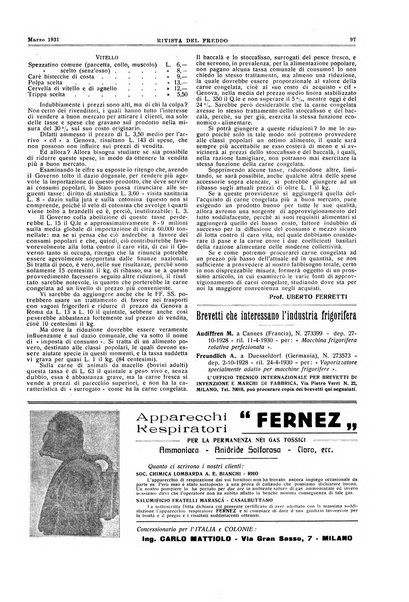 Rivista del freddo periodico mensile illustrato tecnico, scientifico, economico, commerciale