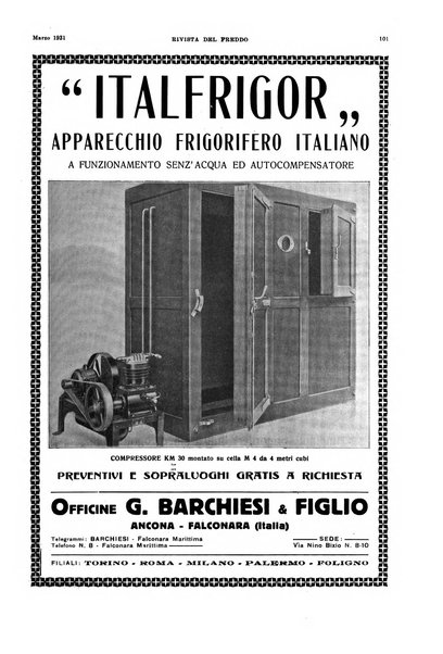 Rivista del freddo periodico mensile illustrato tecnico, scientifico, economico, commerciale