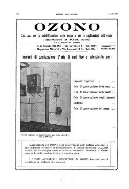 Rivista del freddo periodico mensile illustrato tecnico, scientifico, economico, commerciale