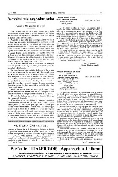 Rivista del freddo periodico mensile illustrato tecnico, scientifico, economico, commerciale