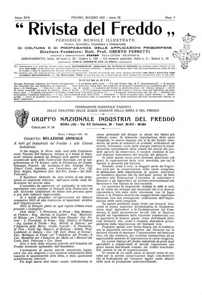 Rivista del freddo periodico mensile illustrato tecnico, scientifico, economico, commerciale