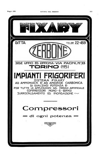 Rivista del freddo periodico mensile illustrato tecnico, scientifico, economico, commerciale