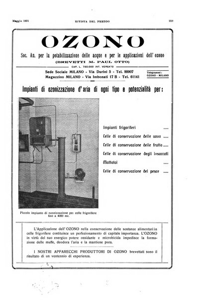 Rivista del freddo periodico mensile illustrato tecnico, scientifico, economico, commerciale