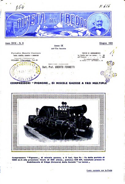 Rivista del freddo periodico mensile illustrato tecnico, scientifico, economico, commerciale