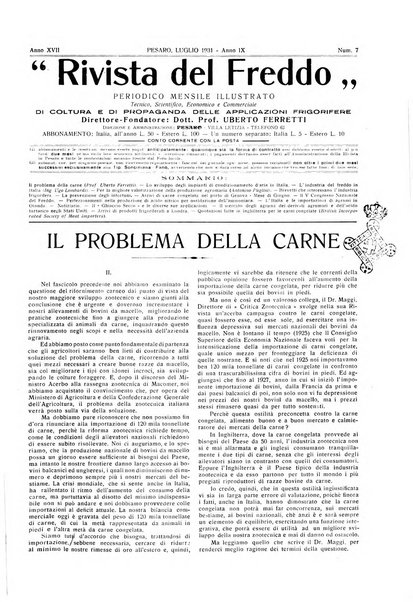 Rivista del freddo periodico mensile illustrato tecnico, scientifico, economico, commerciale