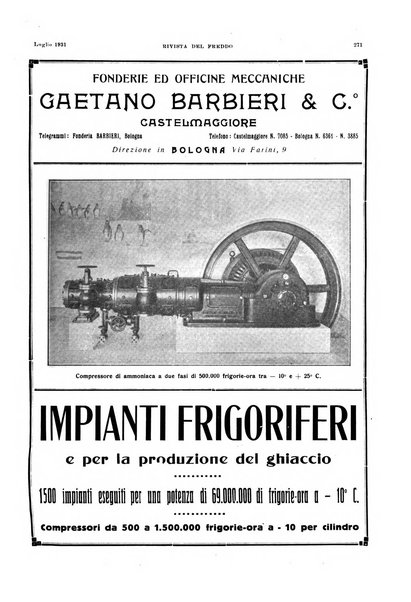 Rivista del freddo periodico mensile illustrato tecnico, scientifico, economico, commerciale