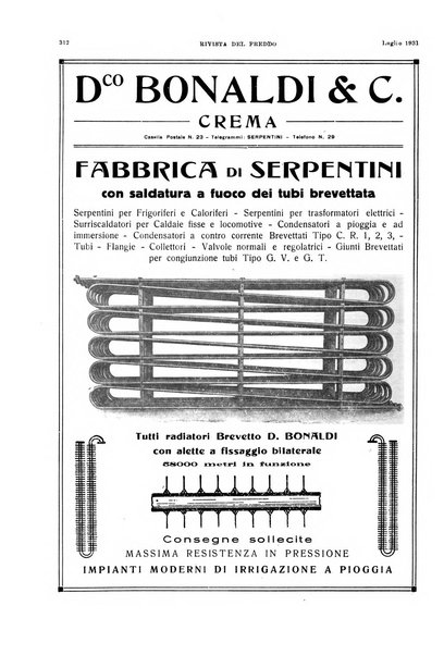 Rivista del freddo periodico mensile illustrato tecnico, scientifico, economico, commerciale