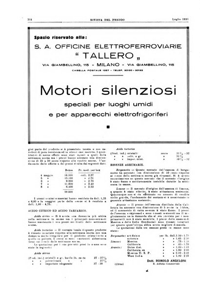 Rivista del freddo periodico mensile illustrato tecnico, scientifico, economico, commerciale