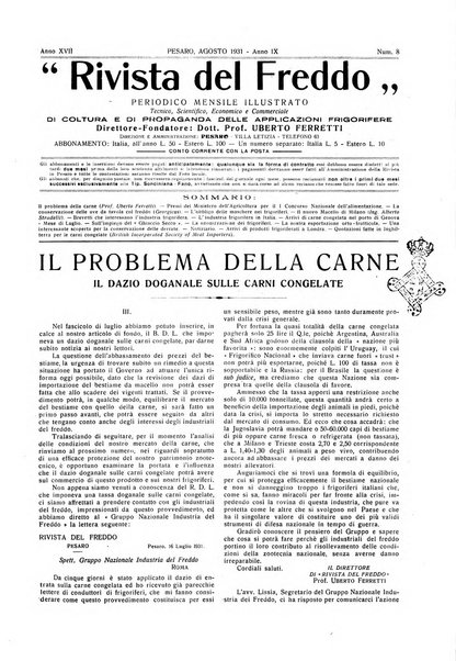 Rivista del freddo periodico mensile illustrato tecnico, scientifico, economico, commerciale