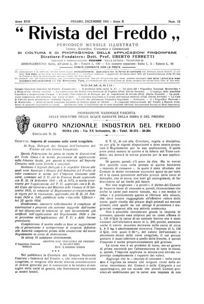 Rivista del freddo periodico mensile illustrato tecnico, scientifico, economico, commerciale