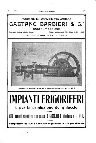 Rivista del freddo periodico mensile illustrato tecnico, scientifico, economico, commerciale