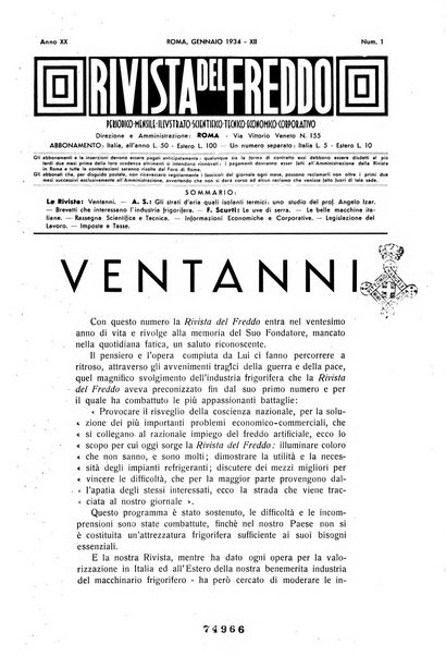 Rivista del freddo periodico mensile illustrato tecnico, scientifico, economico, commerciale