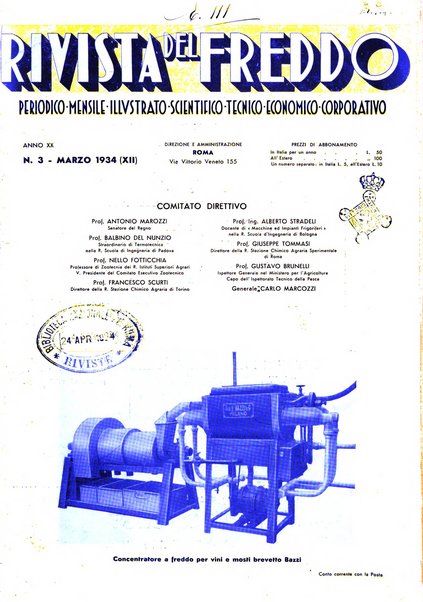 Rivista del freddo periodico mensile illustrato tecnico, scientifico, economico, commerciale