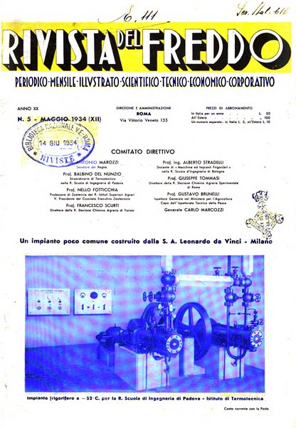 Rivista del freddo periodico mensile illustrato tecnico, scientifico, economico, commerciale