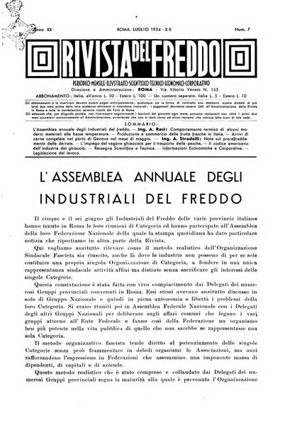 Rivista del freddo periodico mensile illustrato tecnico, scientifico, economico, commerciale