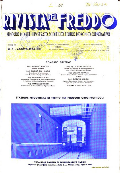 Rivista del freddo periodico mensile illustrato tecnico, scientifico, economico, commerciale