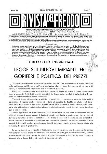 Rivista del freddo periodico mensile illustrato tecnico, scientifico, economico, commerciale