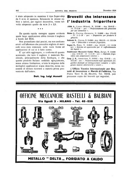 Rivista del freddo periodico mensile illustrato tecnico, scientifico, economico, commerciale