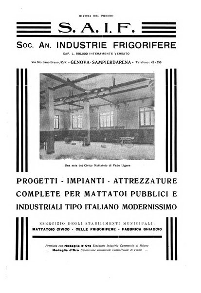 Rivista del freddo periodico mensile illustrato tecnico, scientifico, economico, commerciale