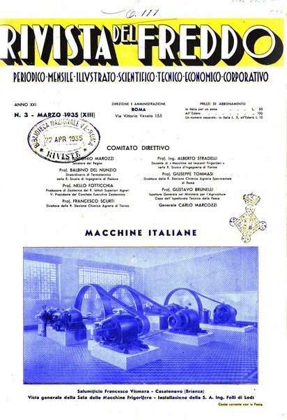 Rivista del freddo periodico mensile illustrato tecnico, scientifico, economico, commerciale