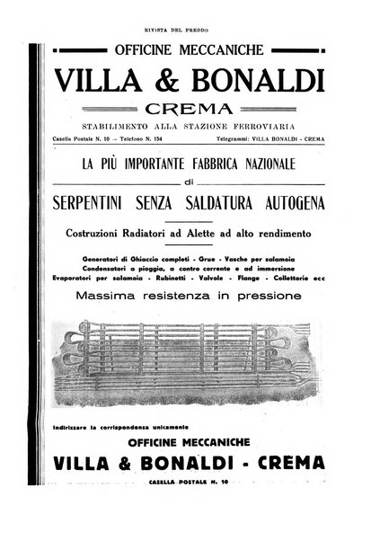 Rivista del freddo periodico mensile illustrato tecnico, scientifico, economico, commerciale