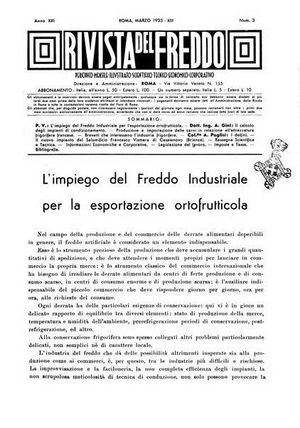 Rivista del freddo periodico mensile illustrato tecnico, scientifico, economico, commerciale