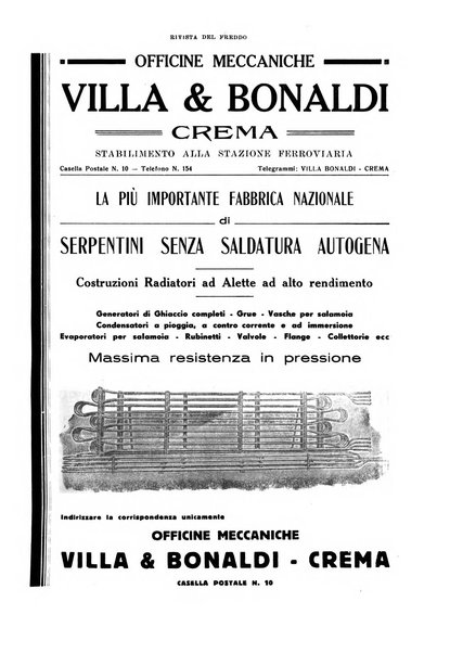 Rivista del freddo periodico mensile illustrato tecnico, scientifico, economico, commerciale