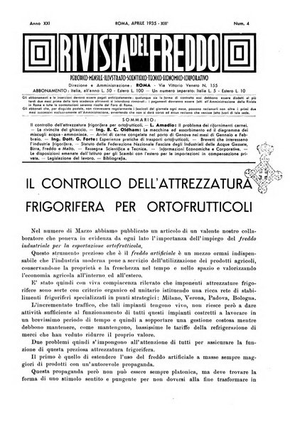 Rivista del freddo periodico mensile illustrato tecnico, scientifico, economico, commerciale