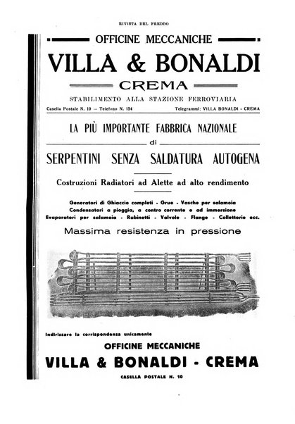 Rivista del freddo periodico mensile illustrato tecnico, scientifico, economico, commerciale