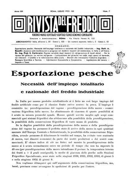 Rivista del freddo periodico mensile illustrato tecnico, scientifico, economico, commerciale