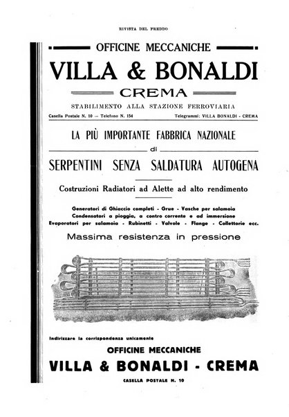 Rivista del freddo periodico mensile illustrato tecnico, scientifico, economico, commerciale