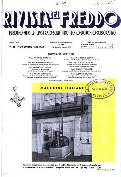 Rivista del freddo periodico mensile illustrato tecnico, scientifico, economico, commerciale