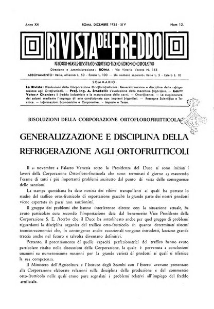 Rivista del freddo periodico mensile illustrato tecnico, scientifico, economico, commerciale