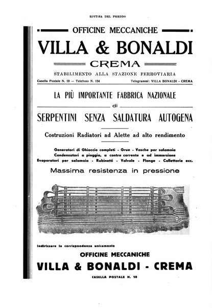 Rivista del freddo periodico mensile illustrato tecnico, scientifico, economico, commerciale