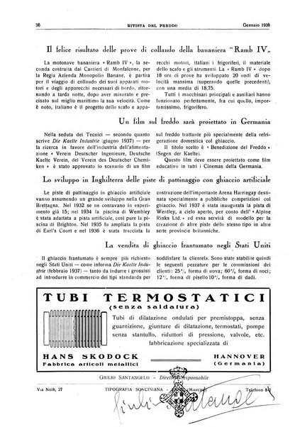 Rivista del freddo periodico mensile illustrato tecnico, scientifico, economico, commerciale