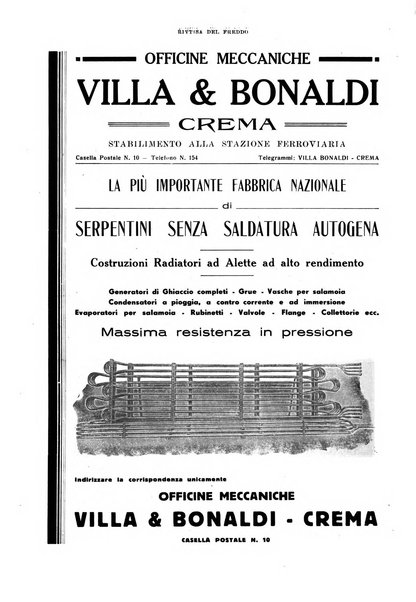 Rivista del freddo periodico mensile illustrato tecnico, scientifico, economico, commerciale