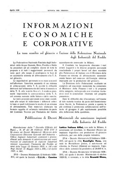 Rivista del freddo periodico mensile illustrato tecnico, scientifico, economico, commerciale