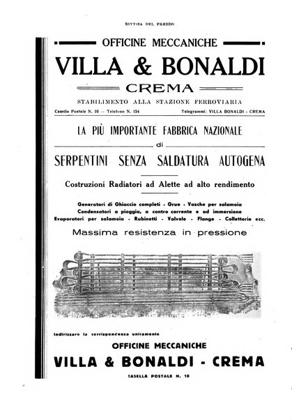 Rivista del freddo periodico mensile illustrato tecnico, scientifico, economico, commerciale