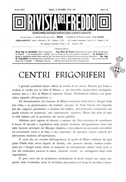 Rivista del freddo periodico mensile illustrato tecnico, scientifico, economico, commerciale