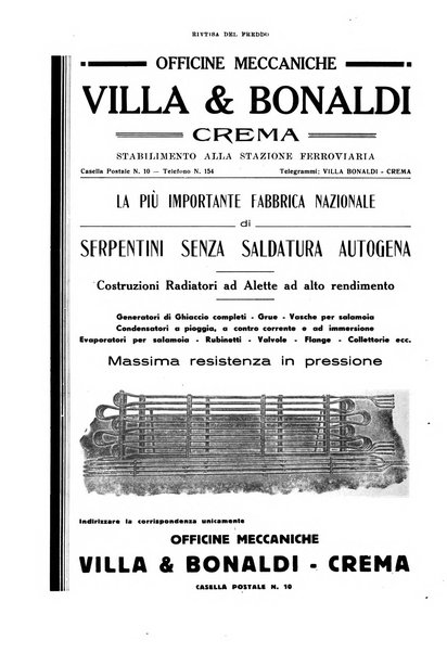 Rivista del freddo periodico mensile illustrato tecnico, scientifico, economico, commerciale