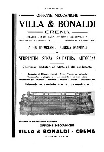 Rivista del freddo periodico mensile illustrato tecnico, scientifico, economico, commerciale