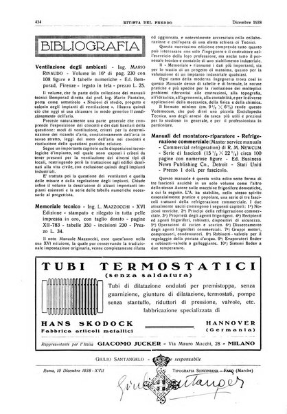 Rivista del freddo periodico mensile illustrato tecnico, scientifico, economico, commerciale