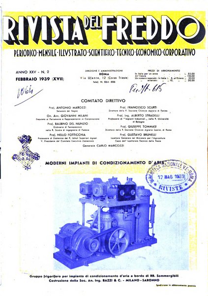 Rivista del freddo periodico mensile illustrato tecnico, scientifico, economico, commerciale