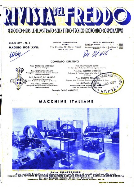 Rivista del freddo periodico mensile illustrato tecnico, scientifico, economico, commerciale