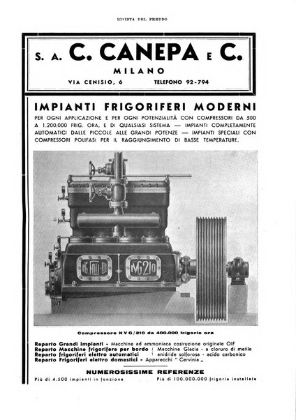 Rivista del freddo periodico mensile illustrato tecnico, scientifico, economico, commerciale